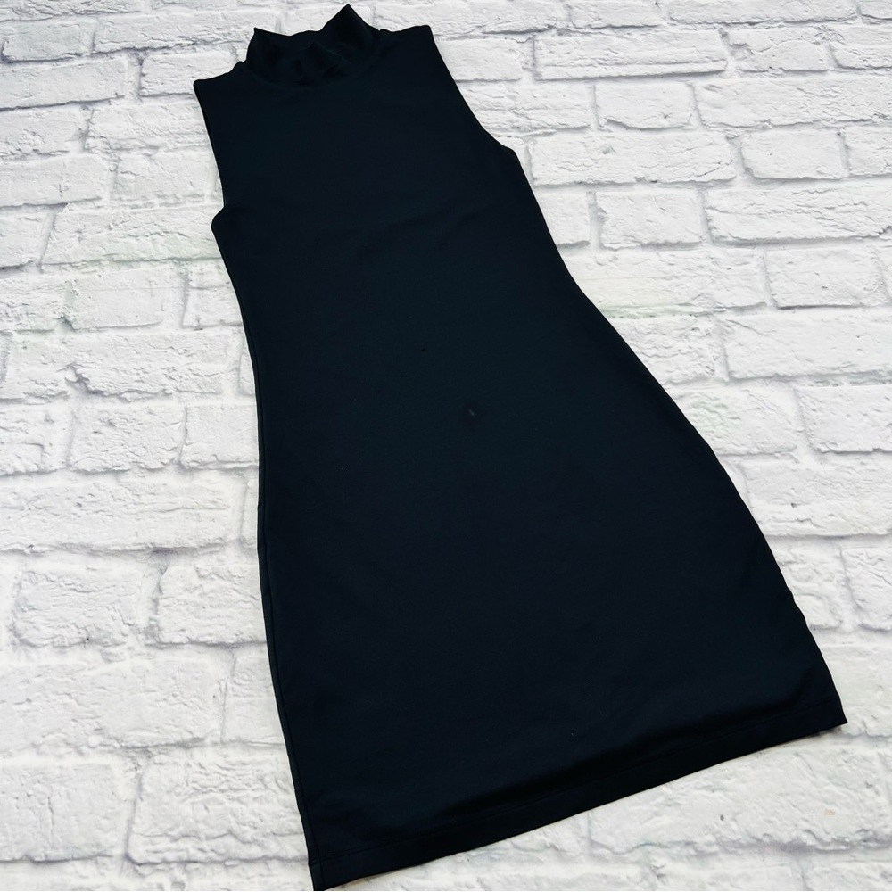 Babaton Contour Black Mock Neck Mini Dress XS Fitted Sleeveless LBD